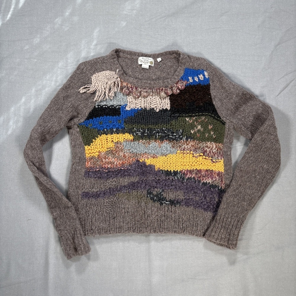 Anthropologie Hand Knit by Dollie Sweater Womens Medium Wool Alpaca Fringed